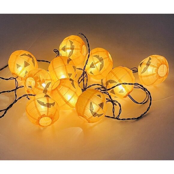 DEPARTMENT 56 String of 10 Jack O'Lantern Pumpkin Paper Globe Lights WORK *READ* - Picture 1 of 8